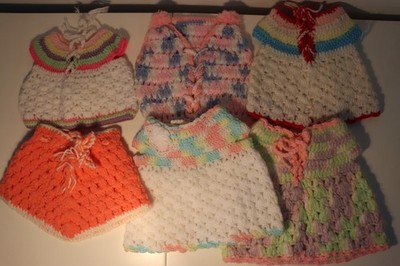 Lot of 6 Crochet Baby Doll Dresses, Skirts, Vests - Handmade