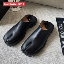 Tabi Babouches Loafers Shoes Men Couple Split Toe Genuine Leather Boots black