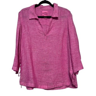Isaac Mizrahi Parisian Chic 100% Linen Top Women Size M Lagenlook Cottagecore