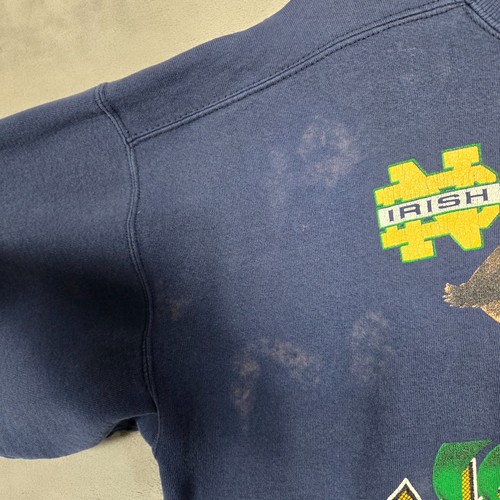 Vintage Notre Dame Fighting Irish Sweatshirt Blue XL flaws distressed USA made - Picture 2 of 12