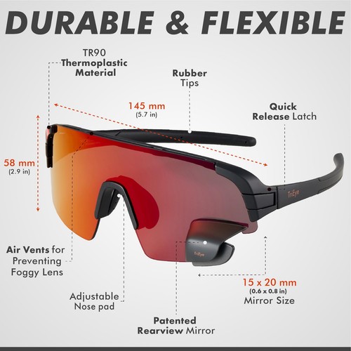 Eyewear Cycling Glasses with Integrated Rearview Mirror for Men & Women - Rev... - Picture 5 of 9