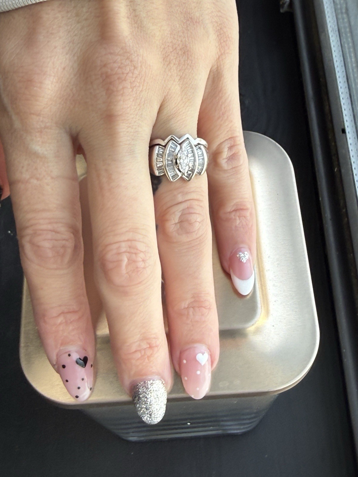 1.25 Ct 14k White Gold Marquise and Baguette Diamond Engagement Ring + Band