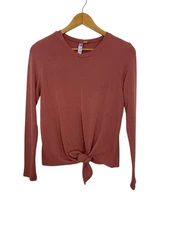 Alya Womens Tie Front Blouse Long Sleeve Textured Coral Size XS