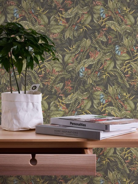 Tapete Mit BläTtern & BlüTen Im Floralen Stil Strukturiert Matt – GrüN, Dunkelgr-image