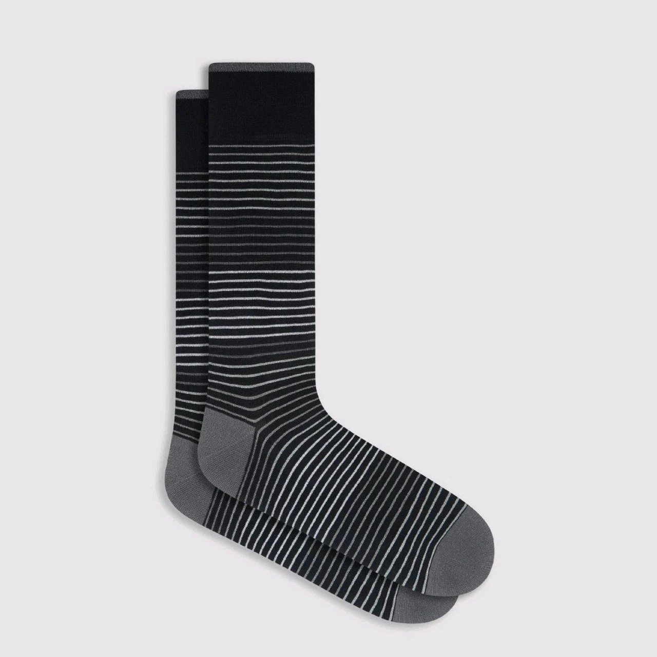 Bugatchi Striped Mid-Calf Mercerized Cotton Socks Black Os