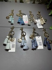 New Brahmin Leather Double Tassel Small Keyring Blue Lagoon Astral Seaglass Sky