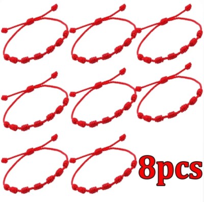 Pulsera Roja 7 Nudos 8 Piezas Cordon Ajustable La Proteccion Del Mal De Ojo