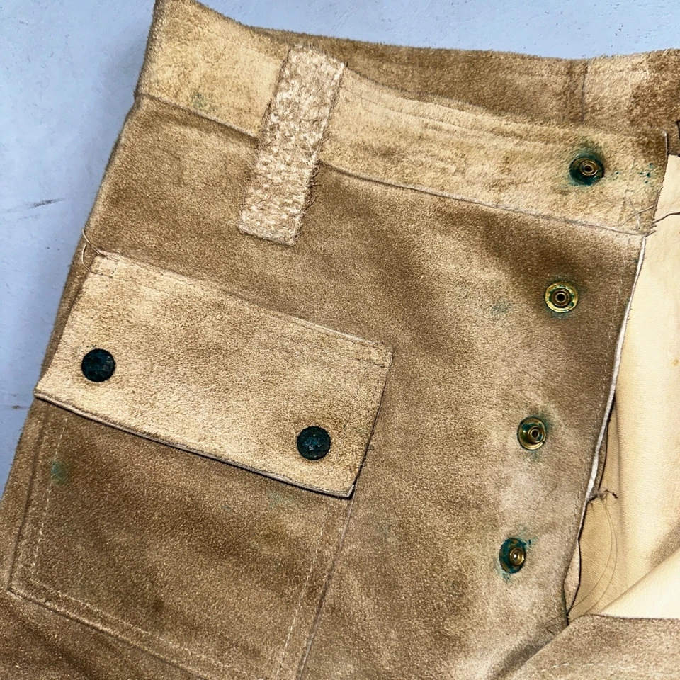 复古 20 世纪 60 年代皮裤 28 宽腿棕色 Rockabilly 60 年代牛仔麂皮绒 27x30 — 第 3/4 张图片