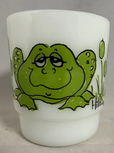 Anchor Hocking Fire King White Milk Glass Hildi Frog Stackable Mug