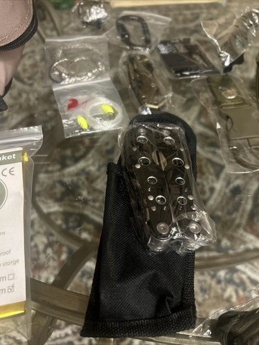 Mini Survival Kit w/ Knives Sere Tools First Aid, Gloves, Etc..Mini Backpack New - Picture 5 of 19