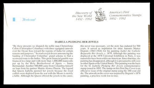 MayfairStamps US FDC 1992 Illinois Columbus Anniversary Isabella Pledging her Je - Picture 2 of 2