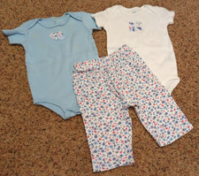Carter's Infant Girl's Three Piece Bodysuit And Pants Set In Blue Floral 9...