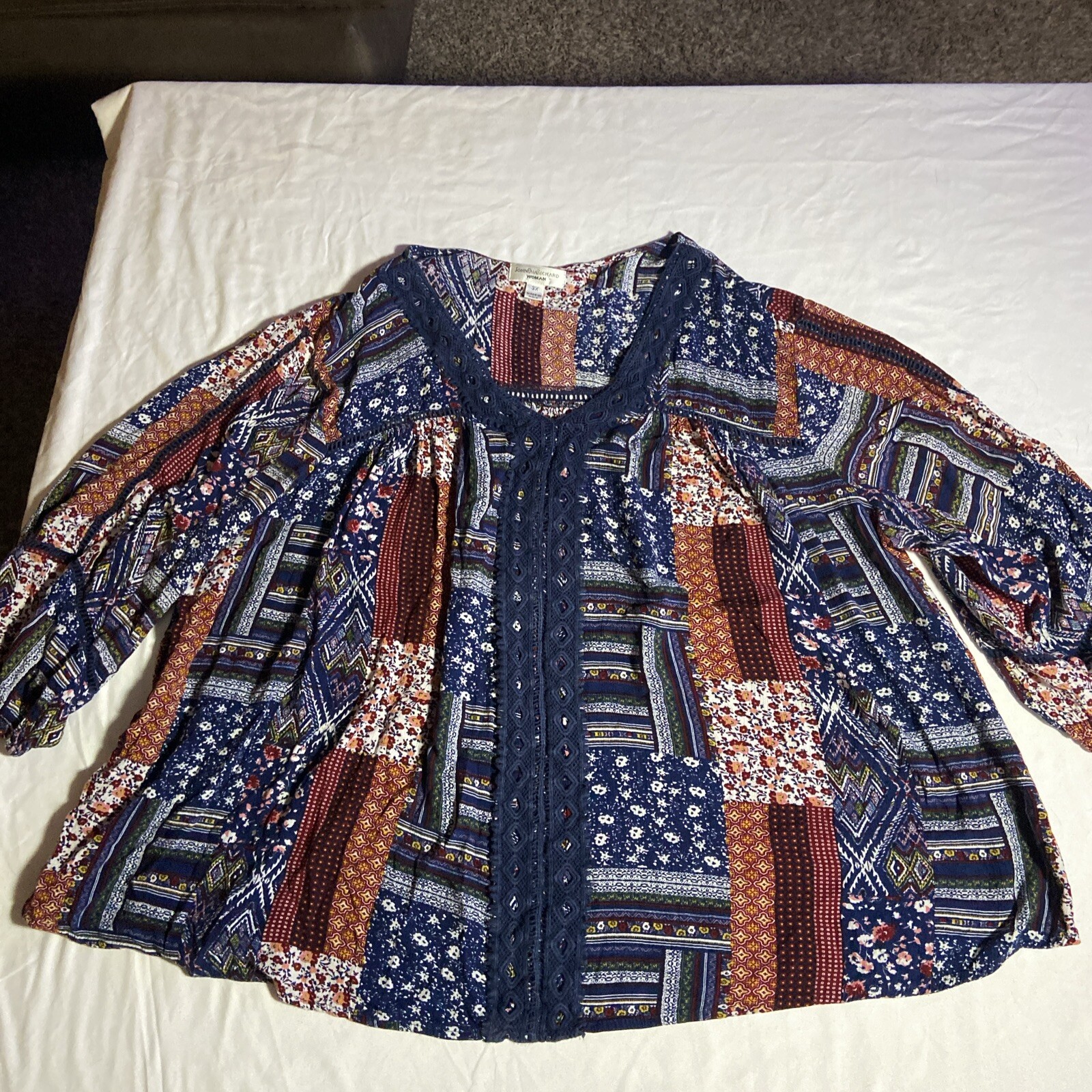 Blouse 3X Womens Patchwork Pattern Crochet BOHO 3… - image 3