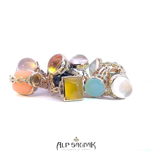 Alp Sagagnak 18K Gelbgold Ring Diamanten Chalcedon - Bild 6 von 7