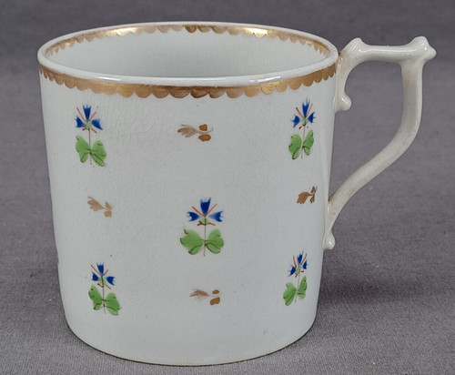 British Derby Hand Painted Barbeaux Flowers & Gold Coffee Can Circa 1806-1825