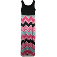 Womens Maxi Dress Sleeveless Multicolor S/M ? Chevron Summer Casual no size tag