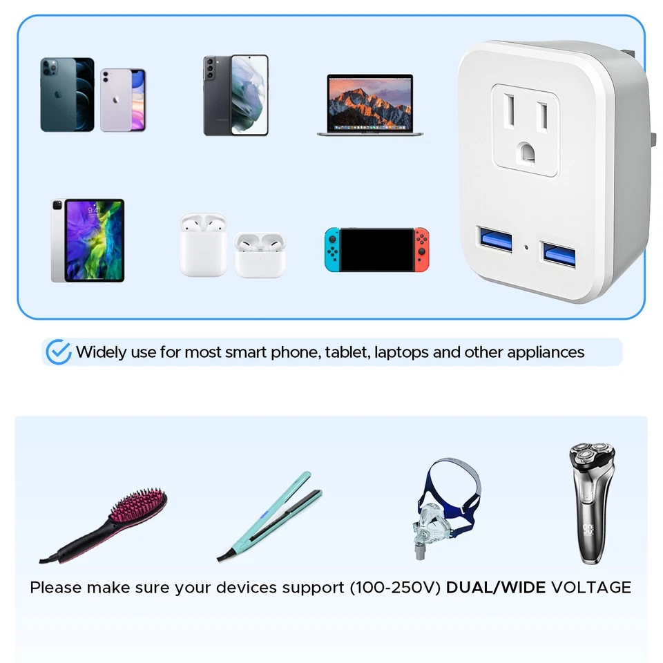 (Paquete de 2) Convertidor adaptador de corriente enchufe de viaje tipo G Reino Unido con 2 puertos de cargador USB Foto 4 de 4