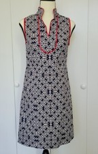 ELIZA J Shift Dress Size 2 Navy Blue Red White Geometric Print Retro