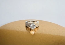 Vintage Estate Large Thick Textured Sterling Silver Diamonique Ring Sz 5.5