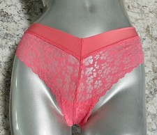 Nwt PINK Victorias Secret No Show Thong Lace Panty L Crazy for Coral