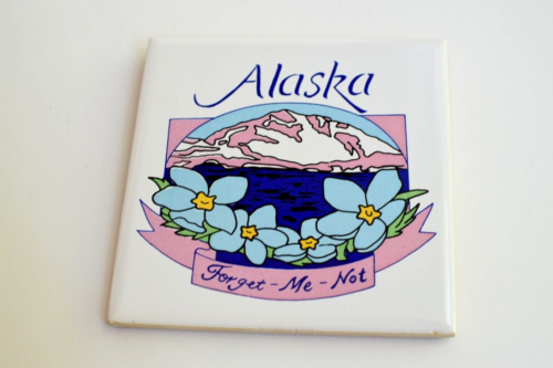 Vintage Alaska Forget-Me-Not Lanka Ceramic 4x4 Tile Trivet Wall Decor - Zdjęcie 1 z 9