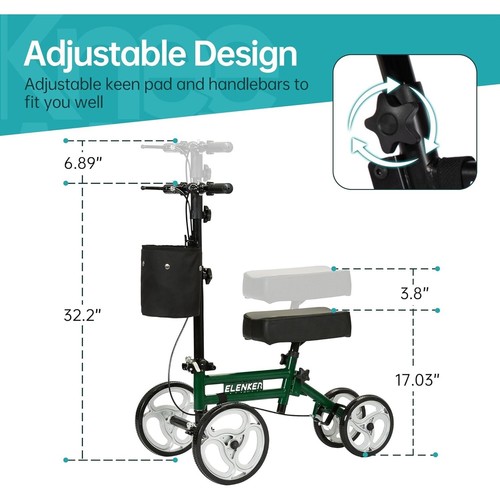 ELENKER Adjustable Steerable Knee Scooter Foot Injuries Ankles Surgery Medical - Picture 10 of 12