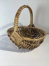 Vtg Small Splint Melon Gathering Display Basket~Oval Handled 7in Trinket Excl