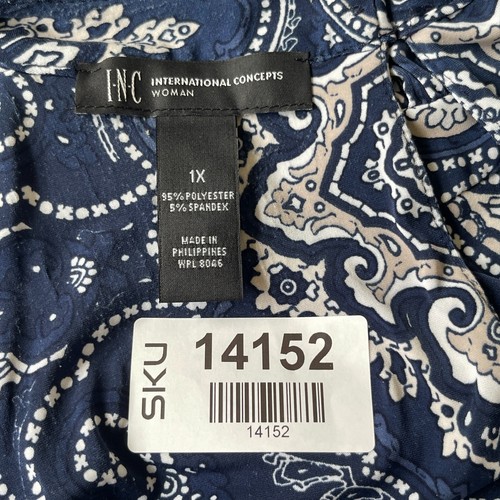 INC International Concepts Women Maxi Dress Size 1X Blue White Paisley Stretch - Picture 2 of 13