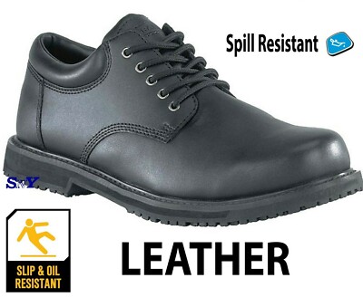 GRABBERS Black Leather Slip Resistant Oxford Athletic Men display picture 2