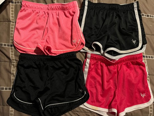 Justice Girl Size 8 Hot Pink & Black Lot of 4 Spring Summer Mesh Sports Shorts