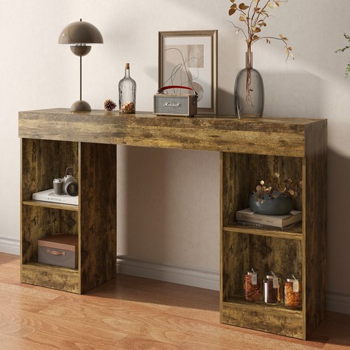 Console Table 4 Storage Spaces Wood Sofa Side Desk Entryway Display Stand Shelf - Picture 10 of 13