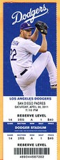 RARE MLB RECORD FULL TICKET-4/30/11-ANDRE ETHIER 26 GM HIT STREAK-PASSES TORRE