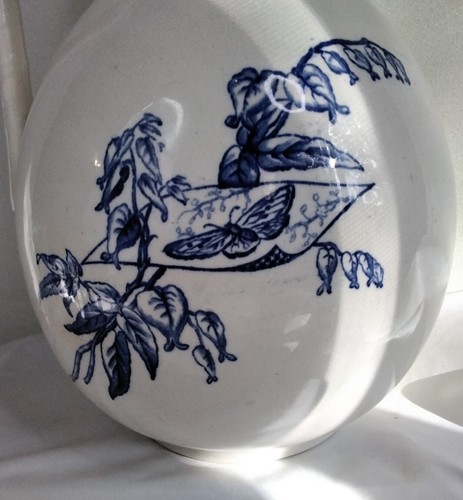 Antique English Flow Blue ironstone pitcher 1875 Tea Plant Birds butterflies 11" - Picture 6 of 12