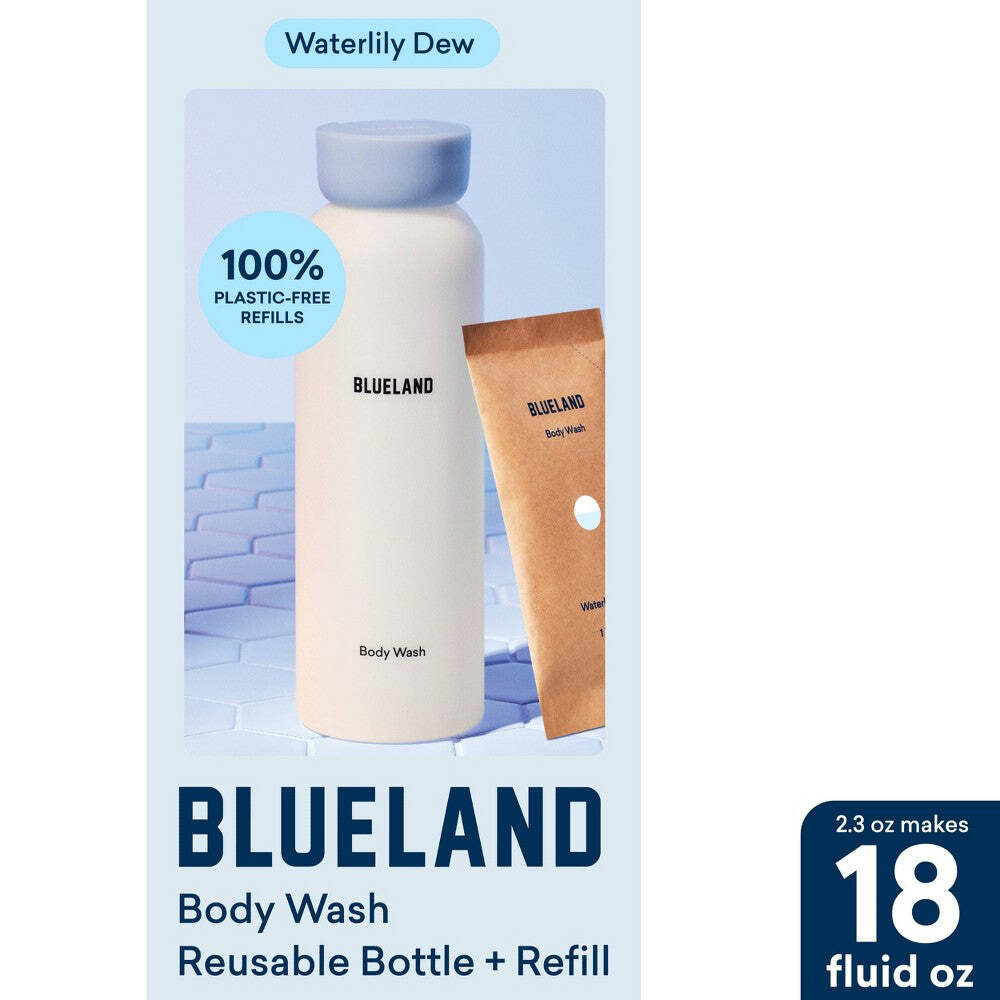 Blueland Body Wash Bottle with Refill Water Lily Scent 2.3oz/Makes