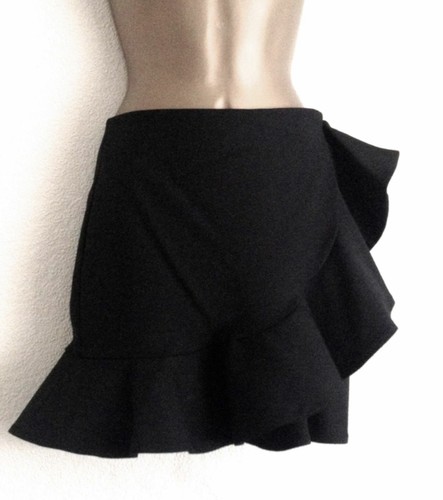 ZARA WOMAN SHORT BLACK MINI SKIRT WITH FRILL & ZIP FASTENING SIZE S SMALL NEW - Picture 4 of 6