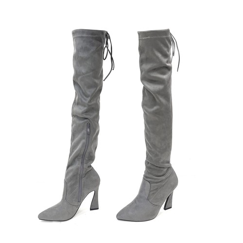 Glasur Damen elegante Overknee Stiefel seitlicher Reißverschluss mit skulpturalem Absatz - Bild 28 von 41