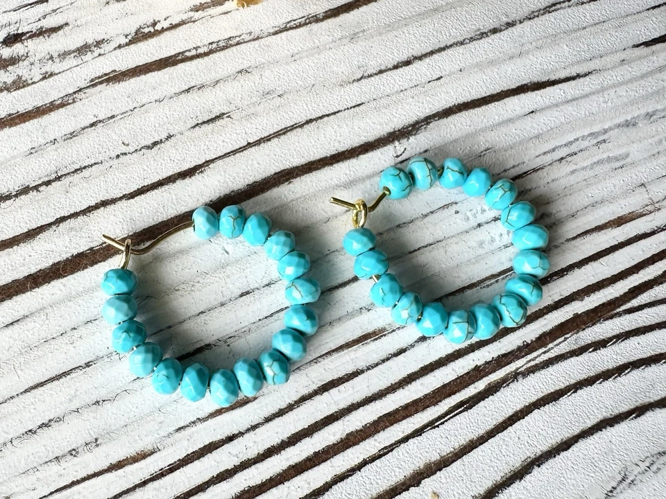 Pendientes de aro turquesa, cuentas turquesa piedras preciosas verdad curación emocional Foto 2 de 2