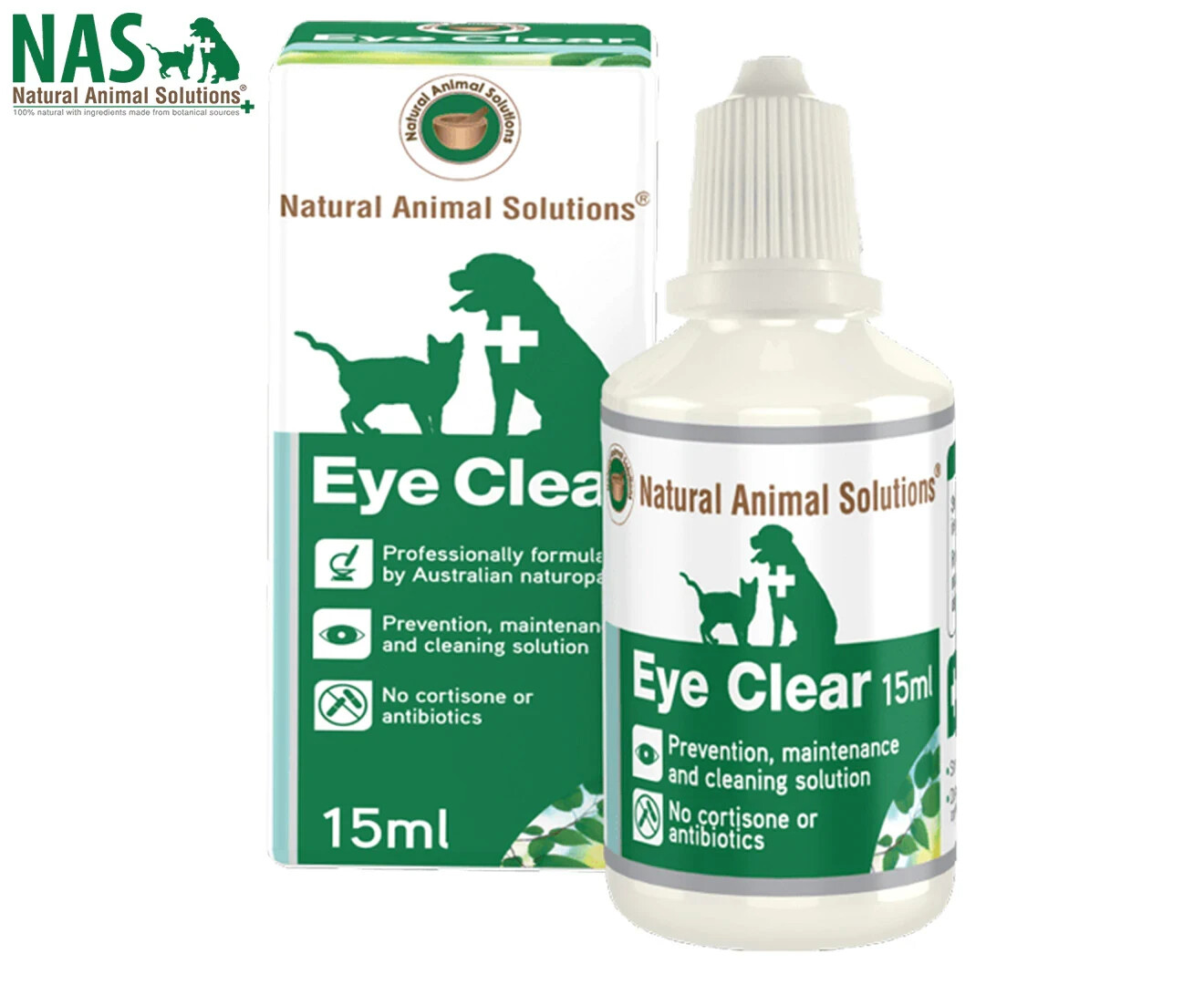 Natural Animal Solutions NAS Clear Eye Drops Dogs And Cats 15ml Gentle