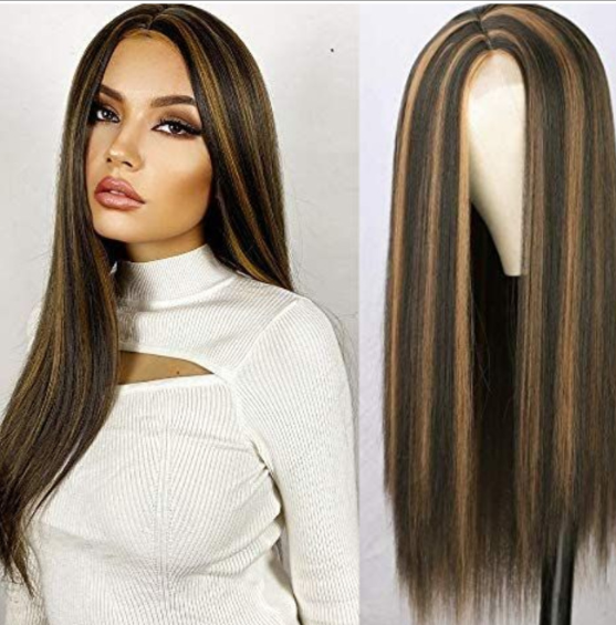 【Monday7101】NAVANA WIG ブラウン ロングストレート Two Tone Brown Synthetic Hair Wig | WigIsFashion – Wig Is