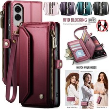 For Samsung S26 S25 S24 S23 S22 S21 Ultra FE Leather Zipper Wallet Case w/ Strap