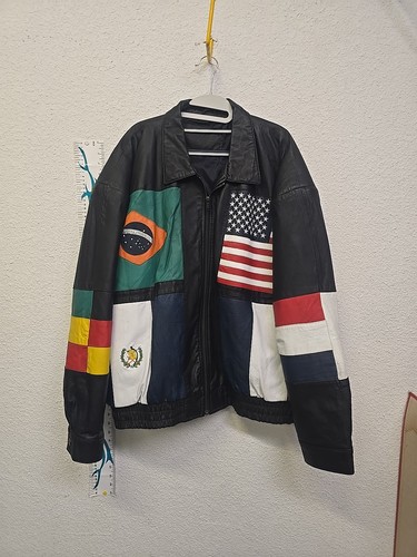 Chaqueta Bomber de Cuero para Hombre XL (SIN ETIQUETA DE TALLA) Banderas Bloque de Color Años 90 LEER DESCRIPCIÓN - Imagen 2 de 22