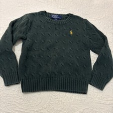Polo Ralph Lauren Sweater Green Cable Knit Pullover Crewneck Preppy Logo Sz 4/4T