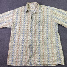 VTG Pierre Cardin Mens Large Green Geometric Print Cotton Shirt L Made In KOREA