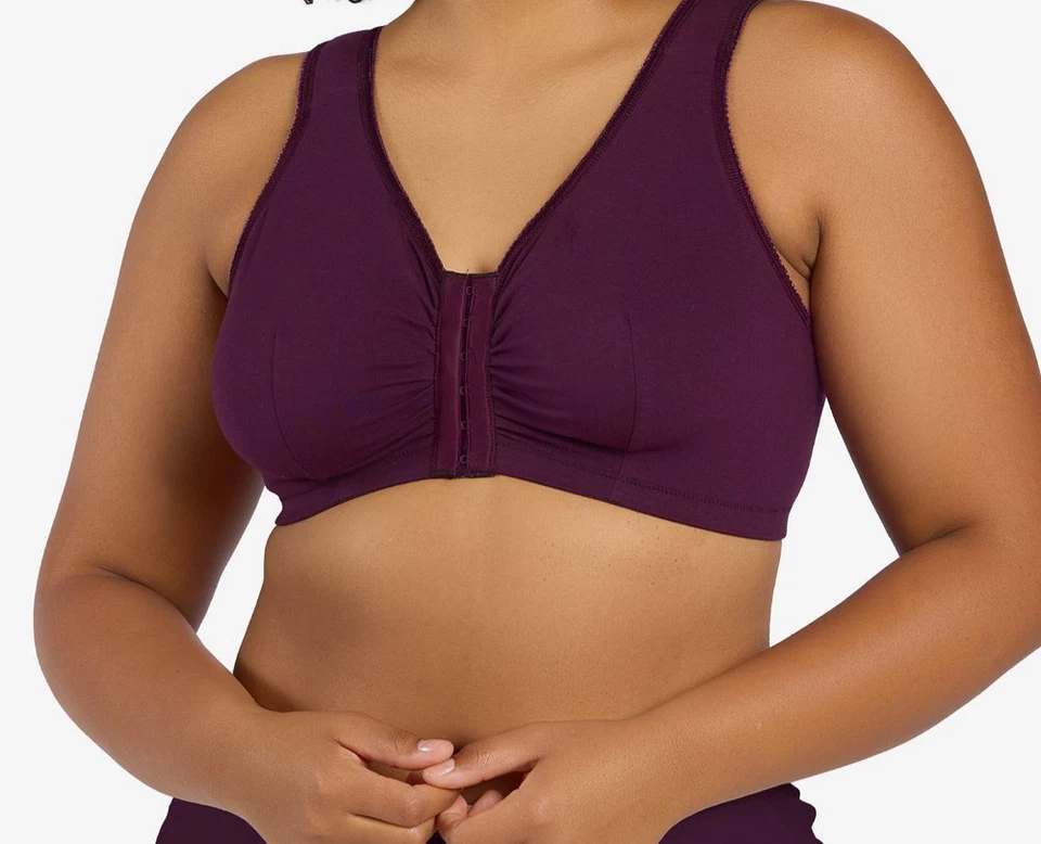 Sujetador para dormir inalámbrico de cierre frontal Leading Lady Meryl talla 38C/D/DD de algodón ciruela Foto 2 de 2