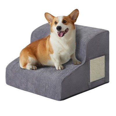 Grey 2Step Dog Stairs For Bed High Density Foam Portable Pet Ramp