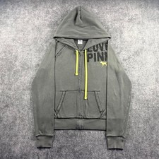 Victorias Secret PINK Womens L Gray Neon Love Pink Full Zip Hoodie Y2K 2012