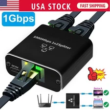 RJ45 Gigabit Ethernet Splitter 1000Mbps LAN Network Internet 1 to 2 Out Adapter