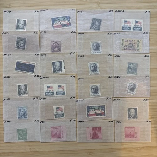 US Stamp Lot 20 Mint Singles MNH MH 1930s-1960s Collection Vintage Glassines