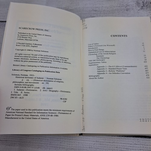 Historical Dictionary of Judaism Hardcover Book Norman Solomon ex Library - Picture 14 of 17