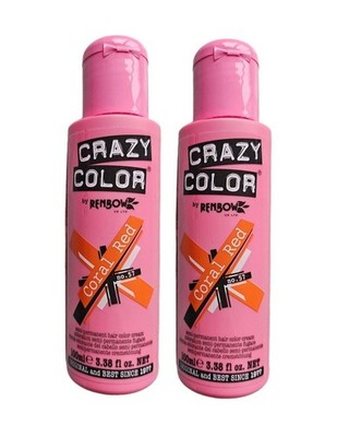 2 x Crazy Color Semi-Permanent Conditioning Haarfarbe Farbe Creme - Korallenrot.